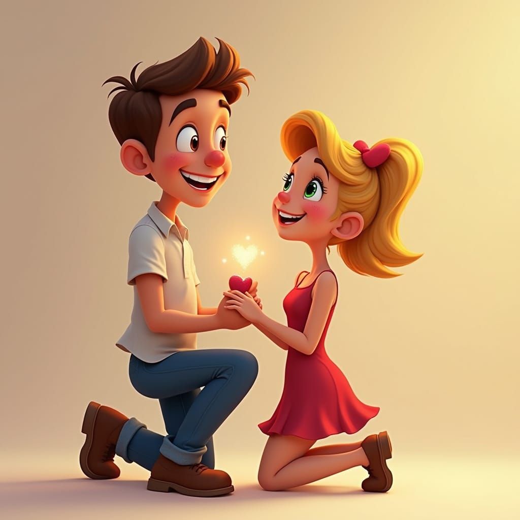 Romantic Proposal by Cheerful Man in Disney Style