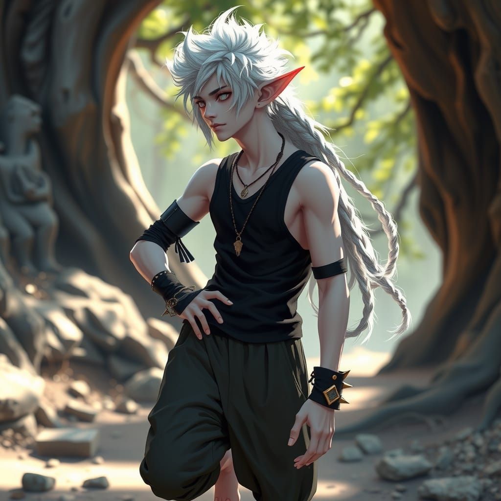 Tiefling with Cyberpunk Arms in Anime Style