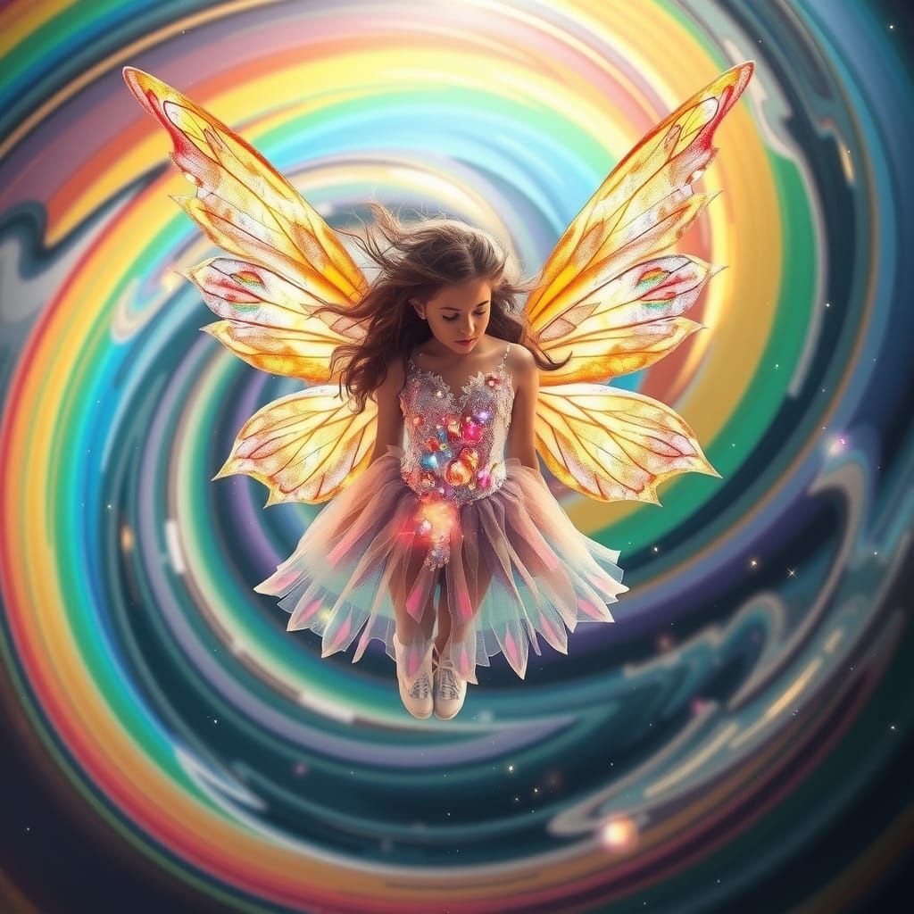 Magical Fairy Emerges from Rainbow Vortex in HDR Photo