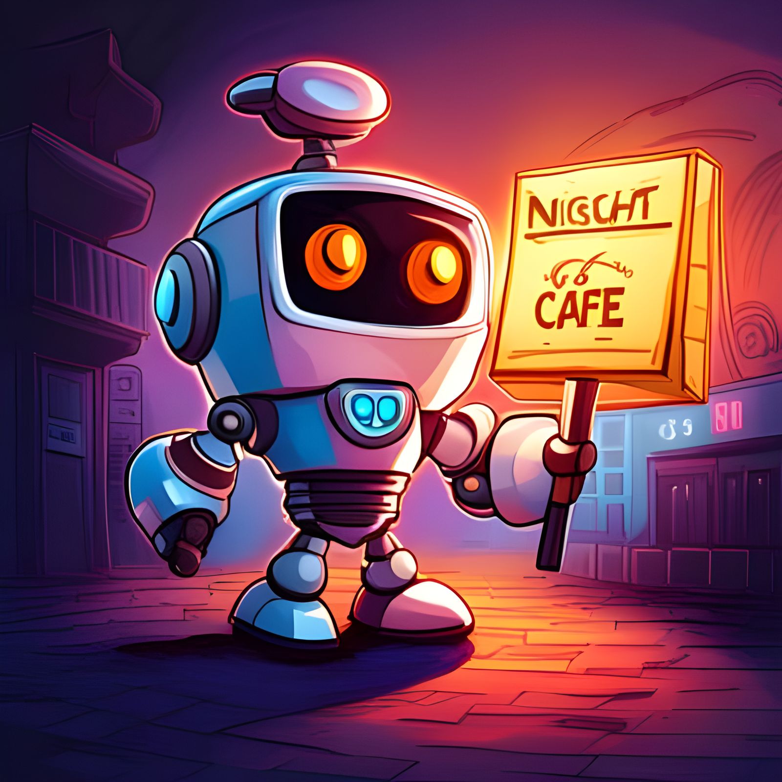 Chibi Robot Graffiti Art for Night Cafe