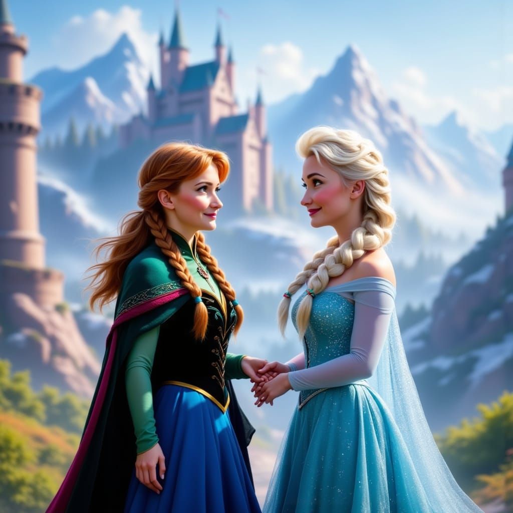 Sisters of Arendelle in Disney-Inspired Cartoon Art