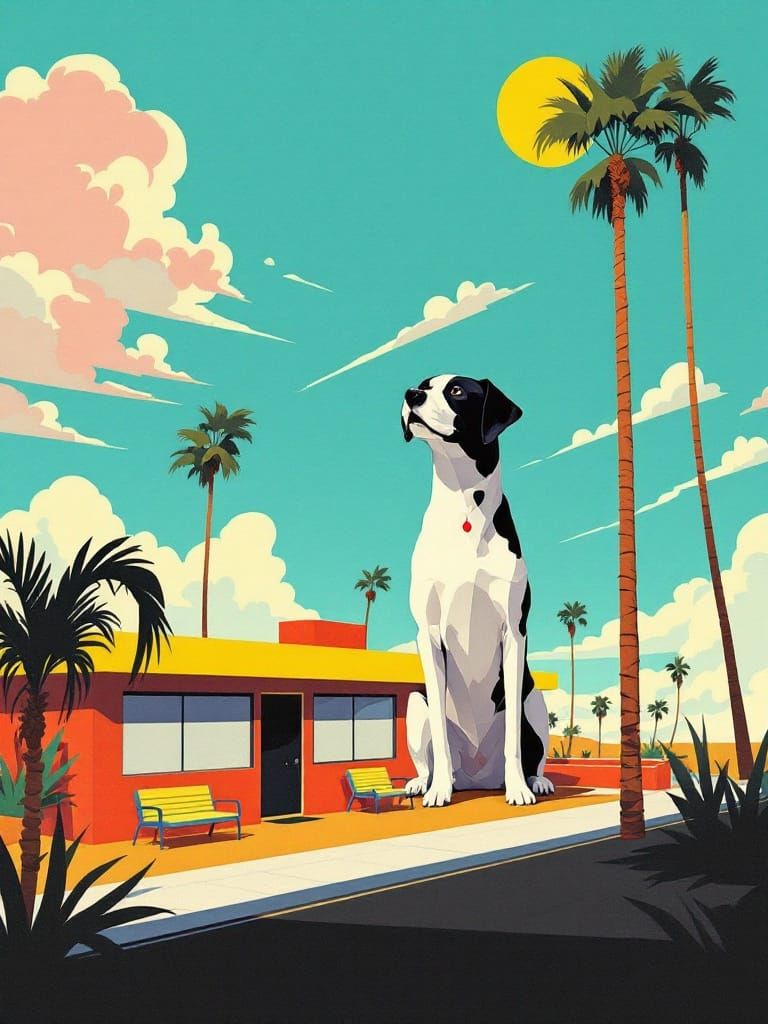 Googie Dog in Vibrant Geometric Style