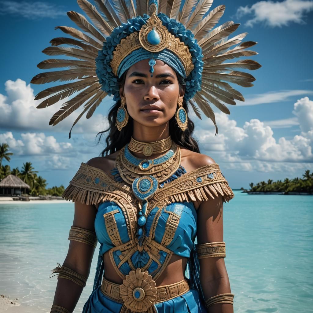 Goddess of Kiribati in Azure Lagoon, Hyperrealistic