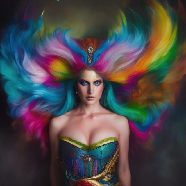 Rainbow Goddess Portrait in Polychromatic Style
