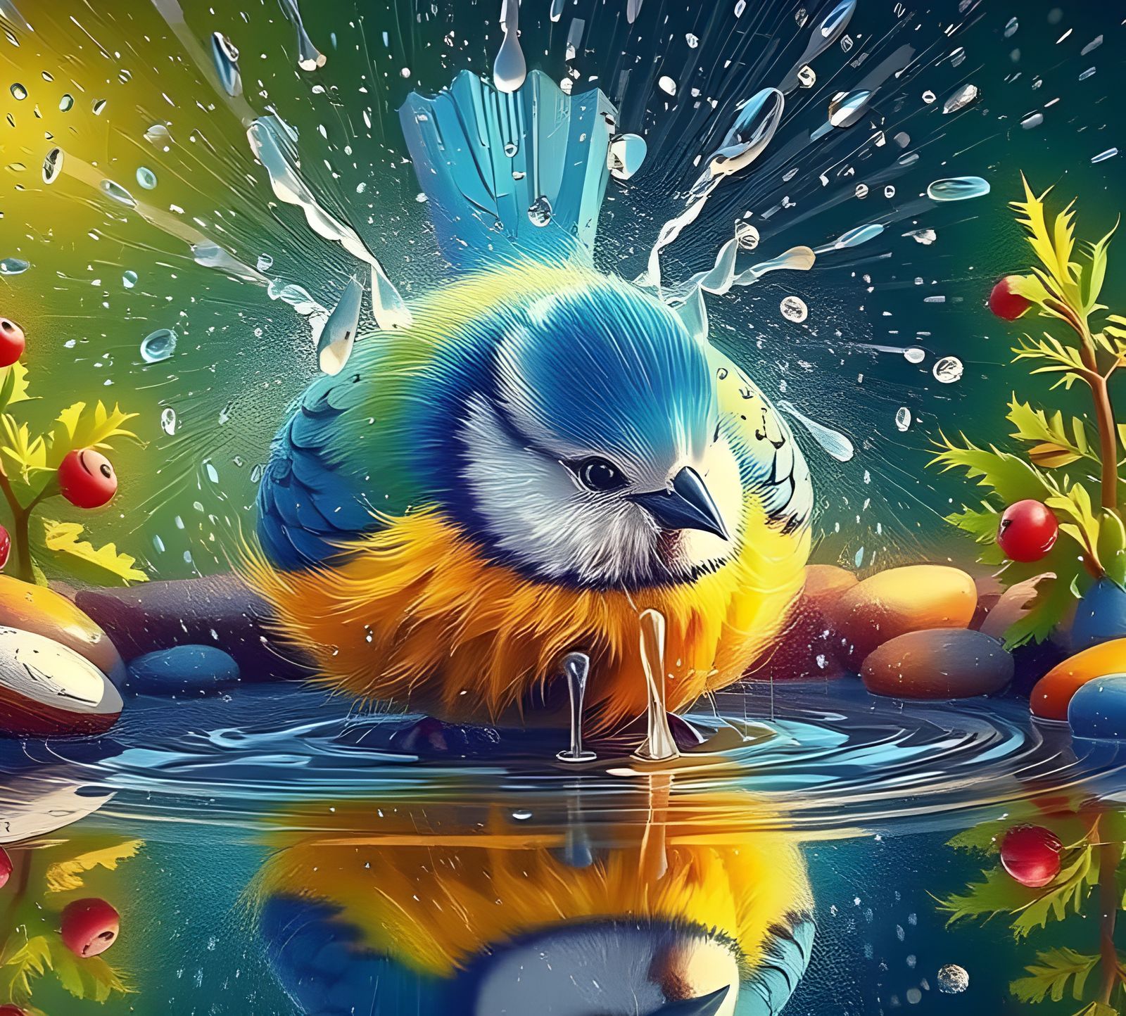 Bird in Morning Birdbath Shower