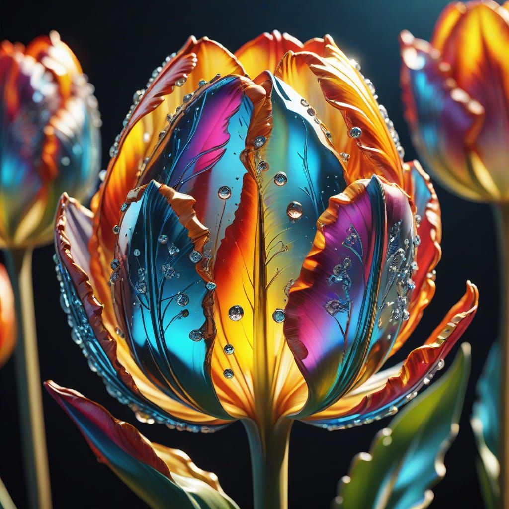 Crystal Tulip with Intricate Motifs in Surrealistic Style