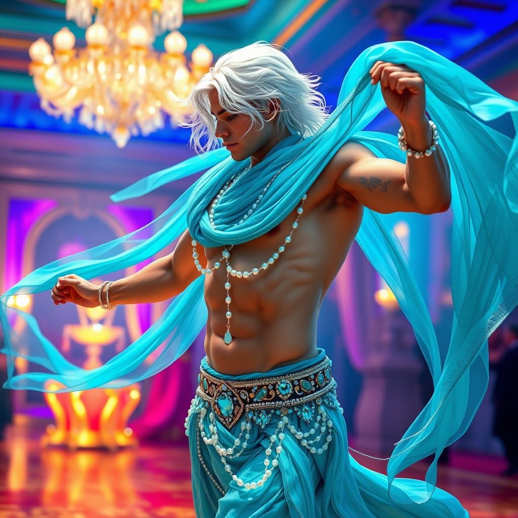 Majestic Exotic Dancer in Aquamarine Veils