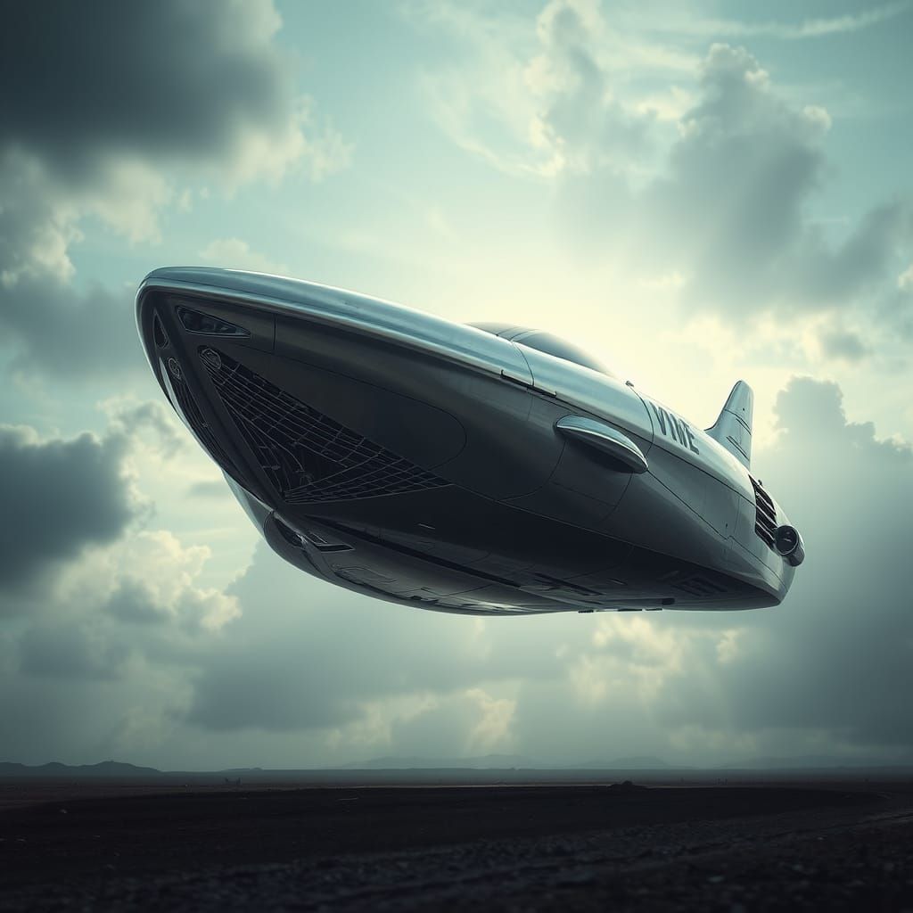 Sleek Silver Boat Floating in a Sci-Fi Sky
