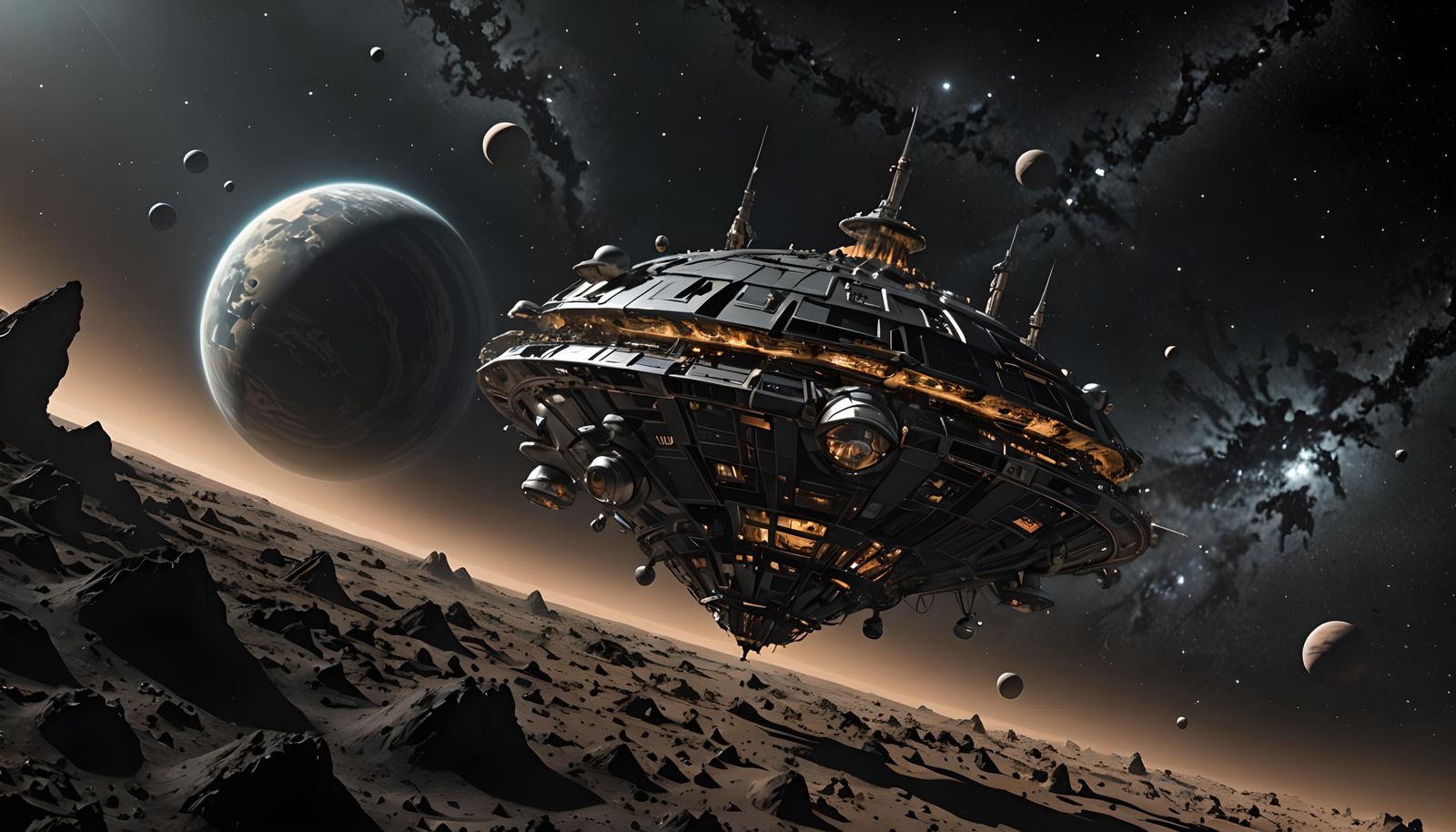 Techno-Organic Mothership Orbiting Dark Planet