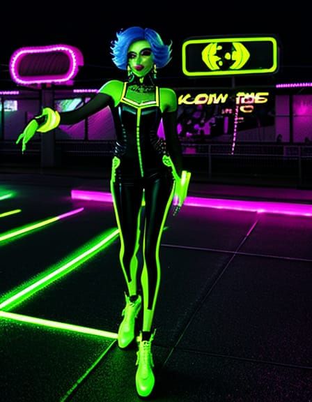 Glowing Neon Dragstrip at Night