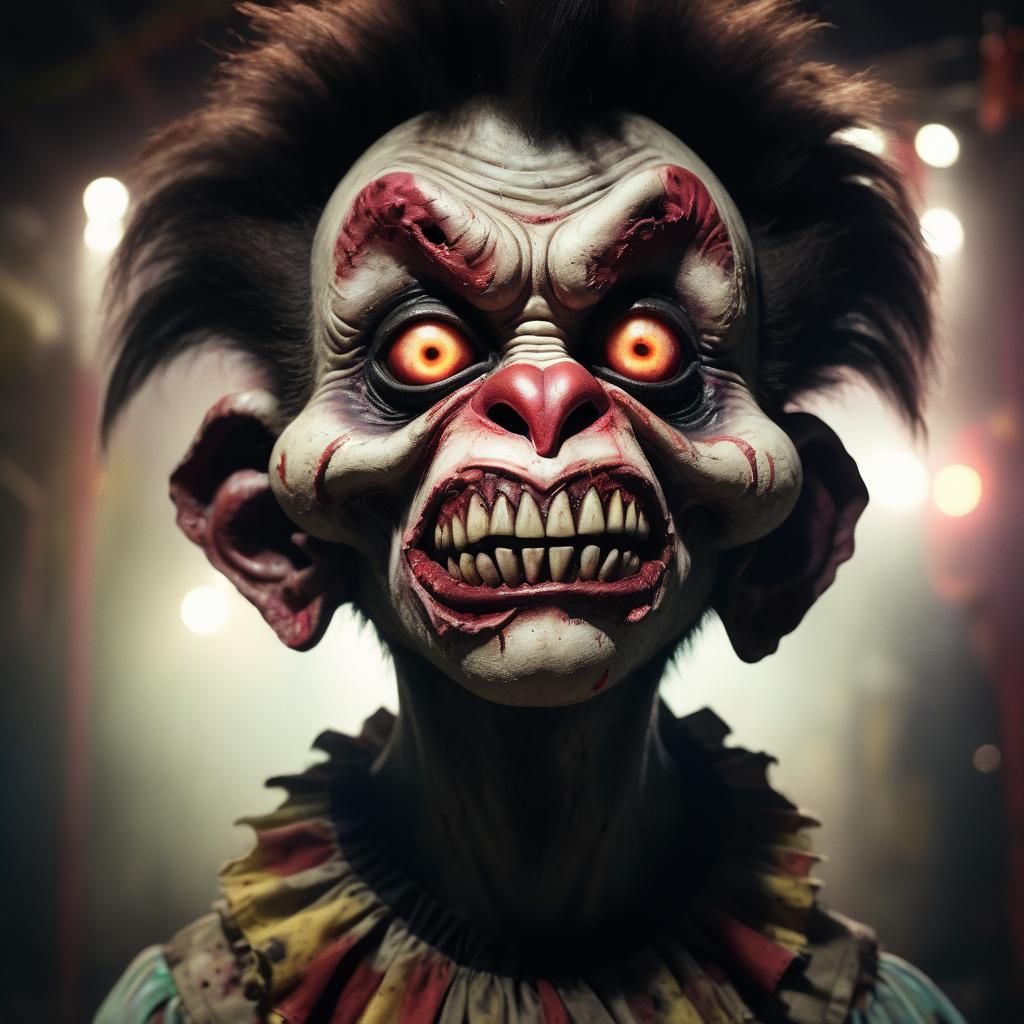 Menacing Zombie Monkey Clown Portrait in Digital Art