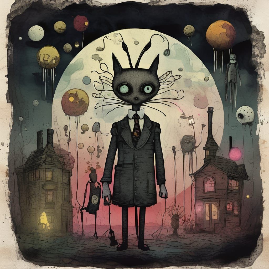 Surreal Gothic Cat in Vintage Oil