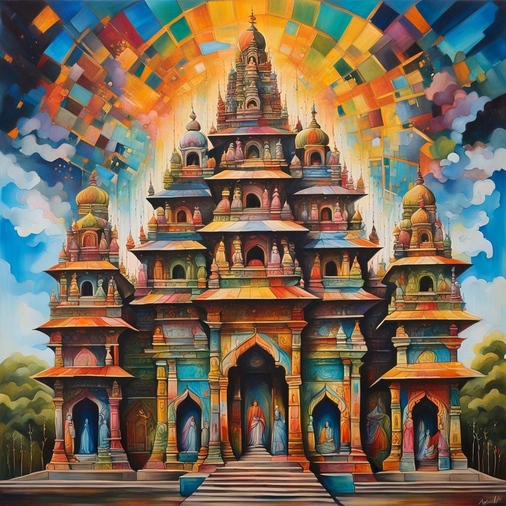 Indian Temple with Stained Glass in Graffiti Art Style