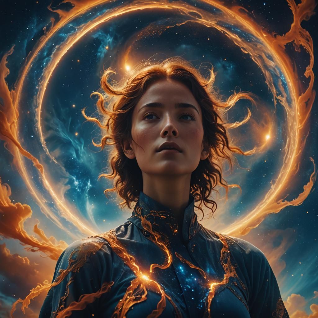 Celestial Eclipse Portrait in Art Nouveau Style