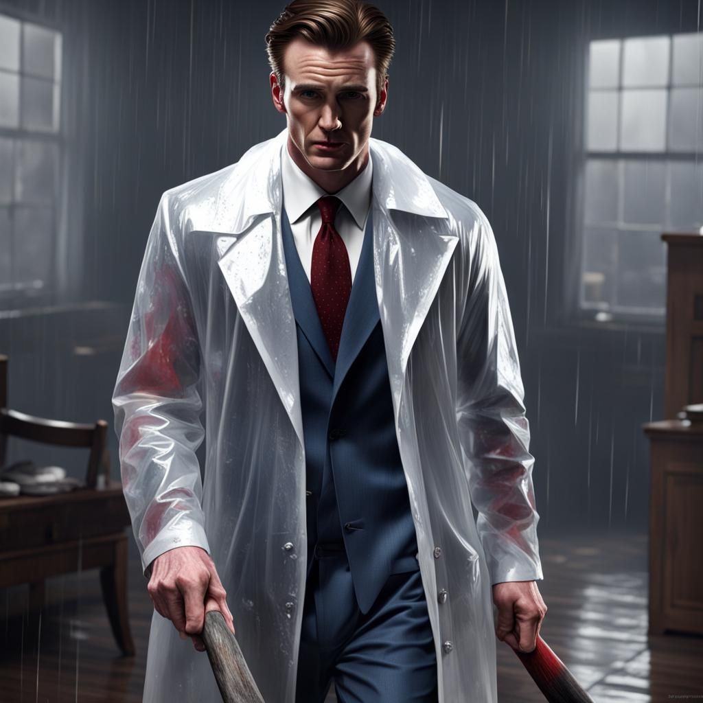 Chris Evans as Patrick Bateman Holding Axe