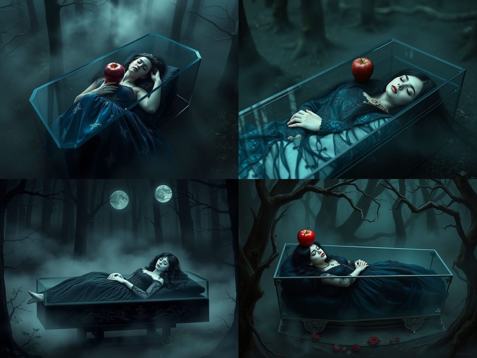 Glass Coffin in Dark Forest, Sinister Gothic Art
