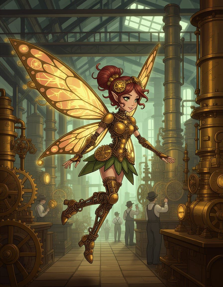 Steampunk Clockwork Fairy in Victorian Factory