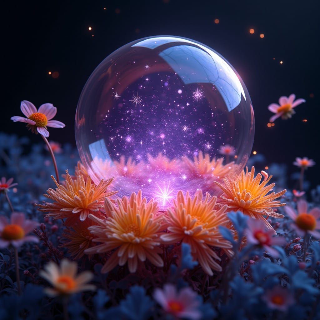 Dazzling Celestial Bloom in a Whimsical, Dreamlike Setting