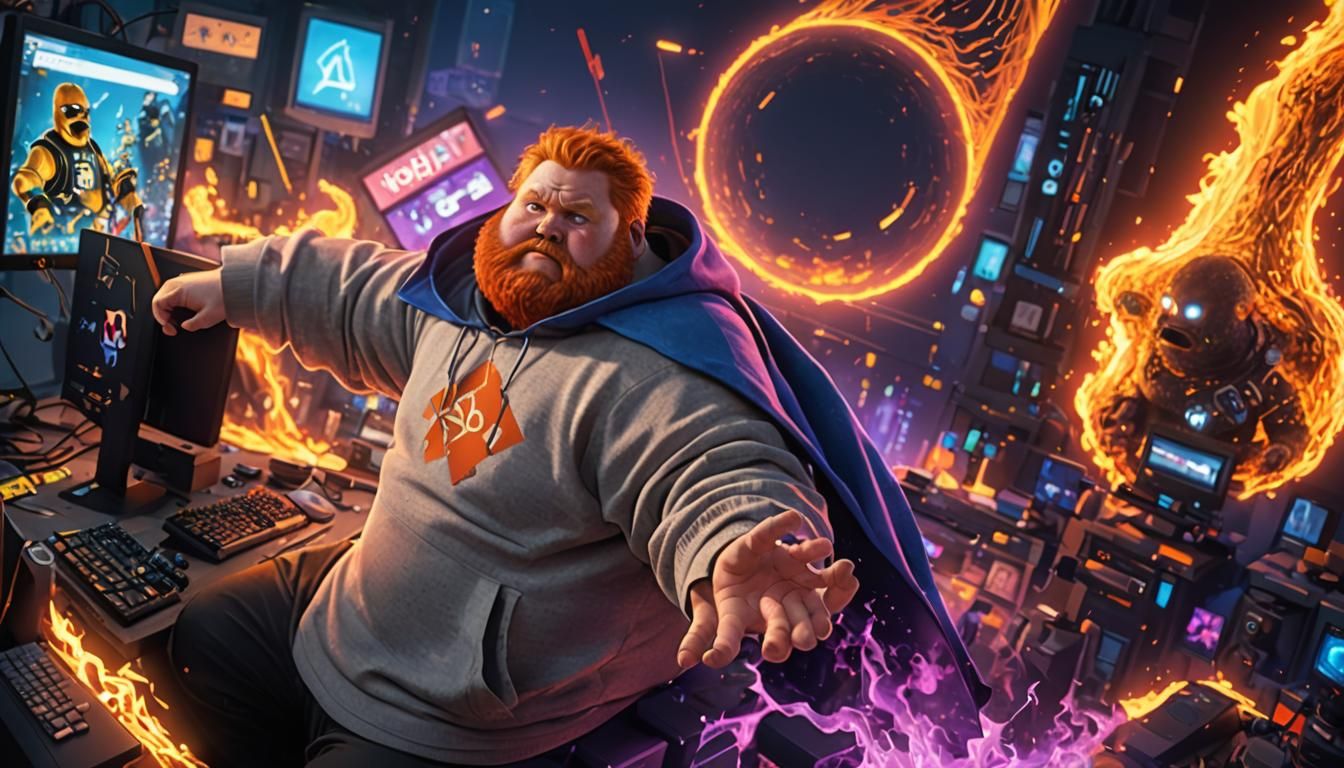 Obese Ginger Man Plays Roblox: Fantasy Concept Art