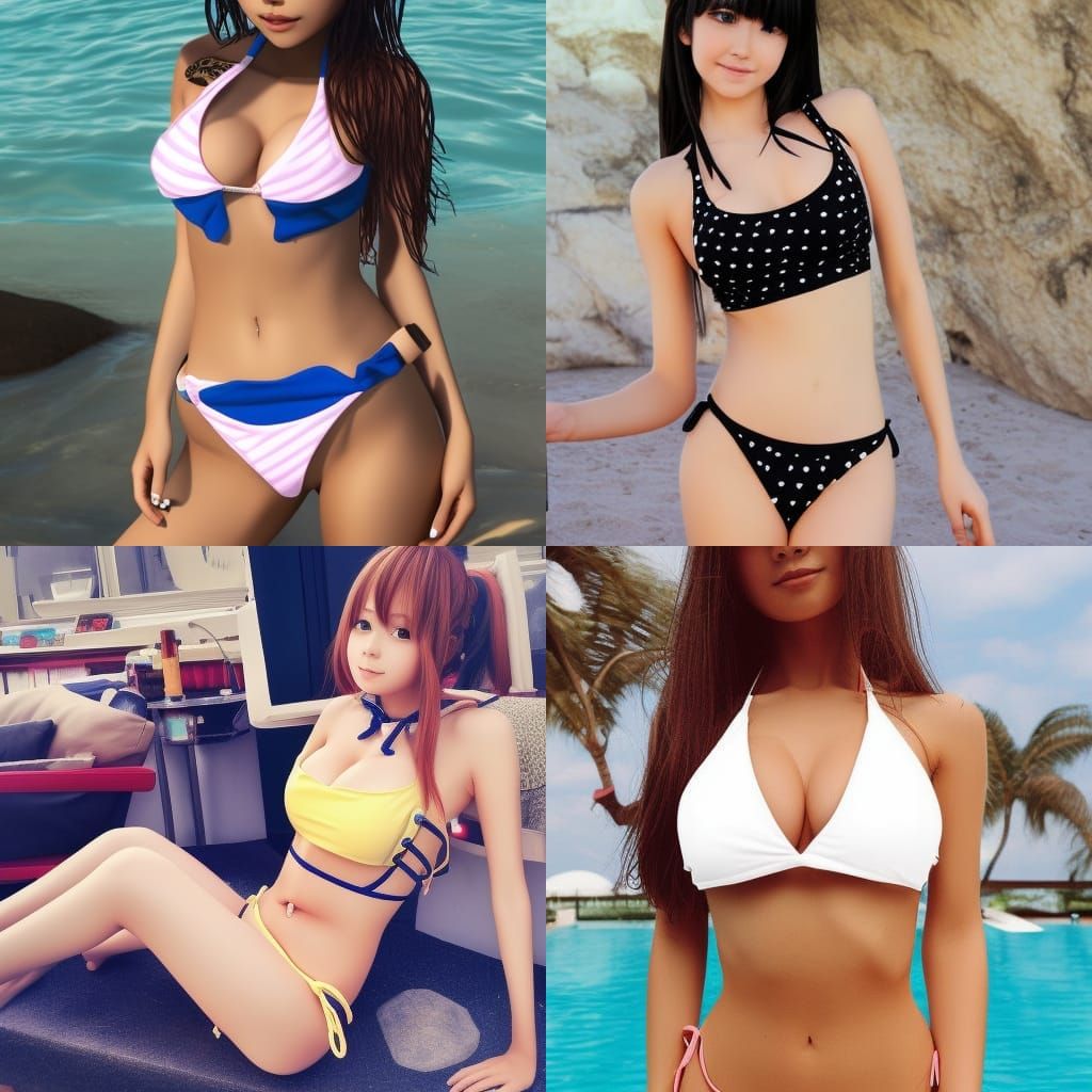 Anime Girl in Bikini: Manga Style Illustration