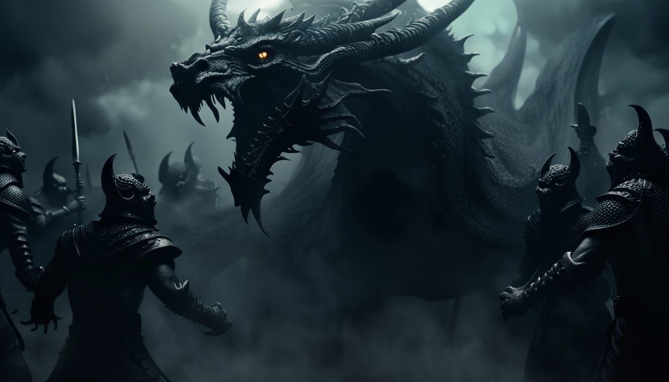 Epic Black Dragon God Battle in Dark Fantasy Style