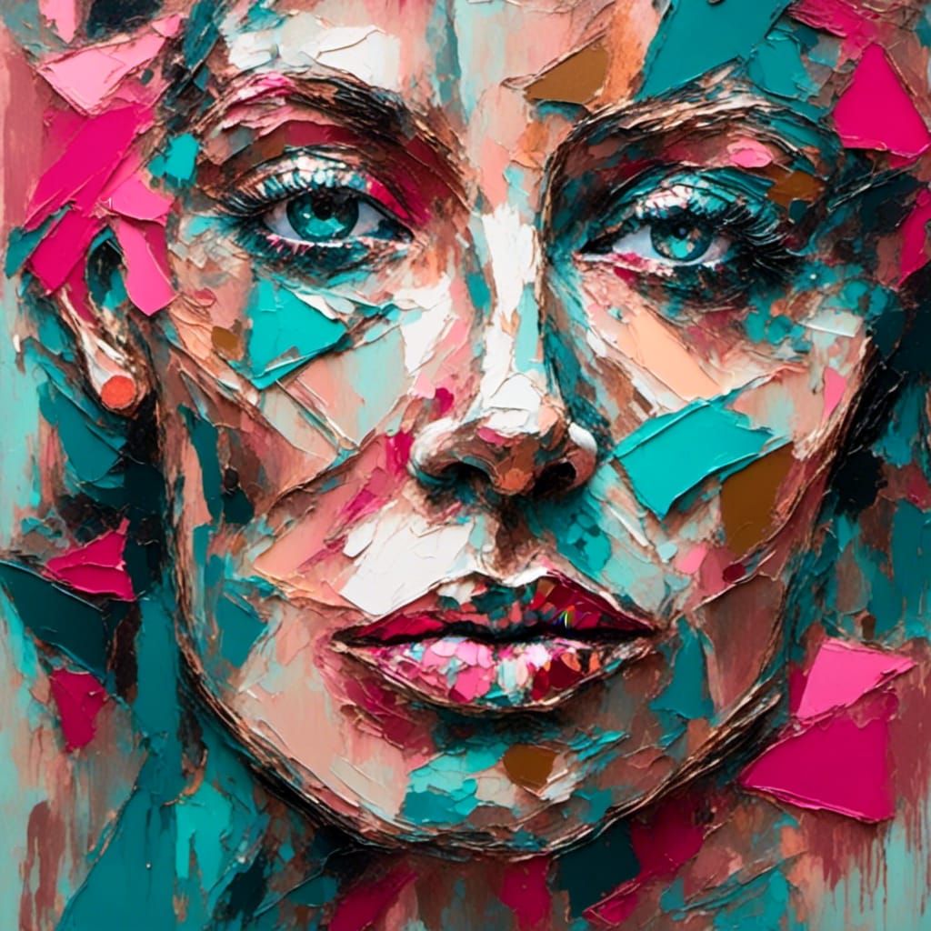 Geometric Cubist Woman Portrait in Oil Paint