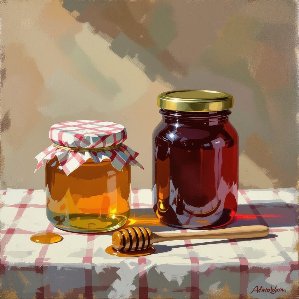 Honey and Jelly Still Life as Impasto Painting