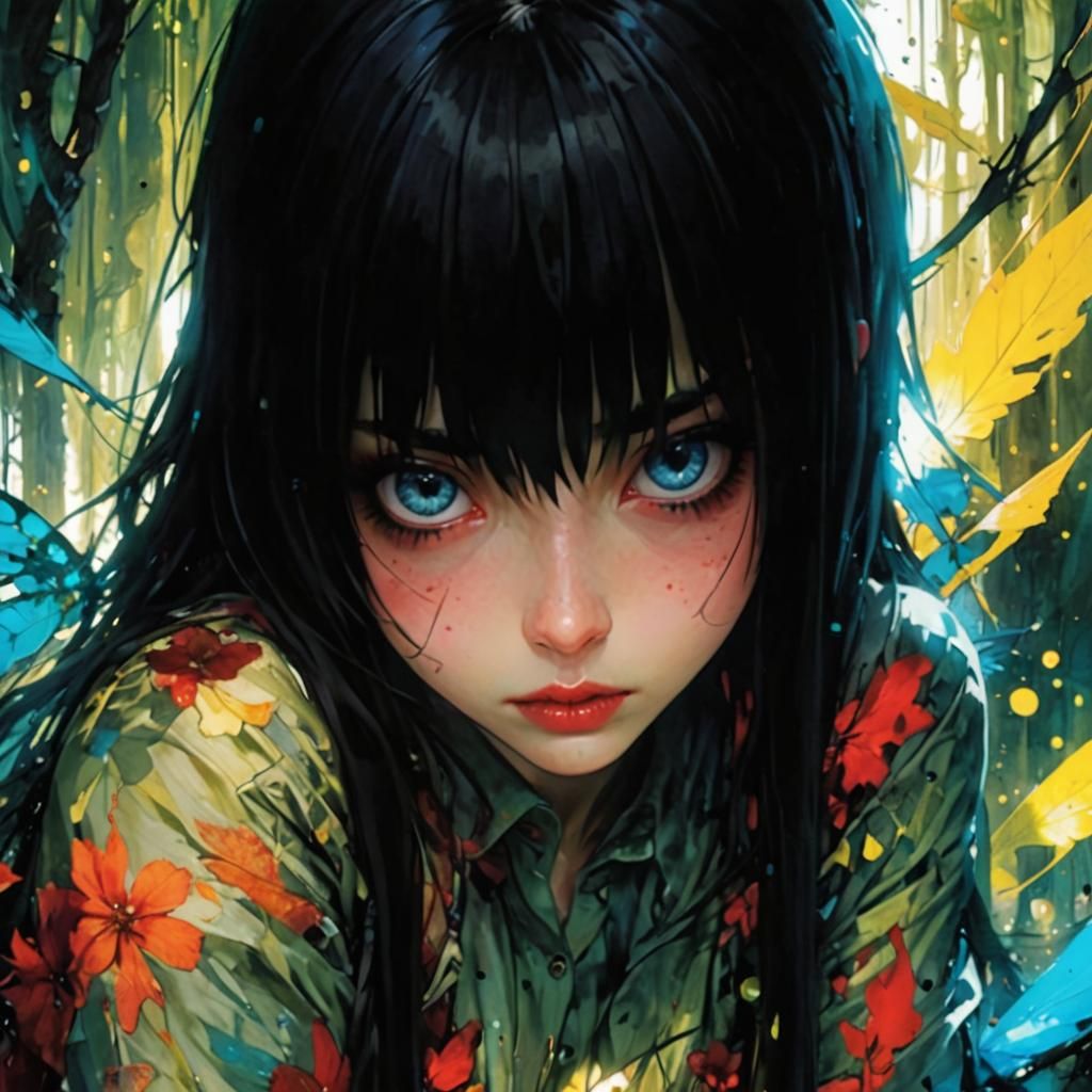 Mesmerizing Girl: Dark Anime Fantasy Art