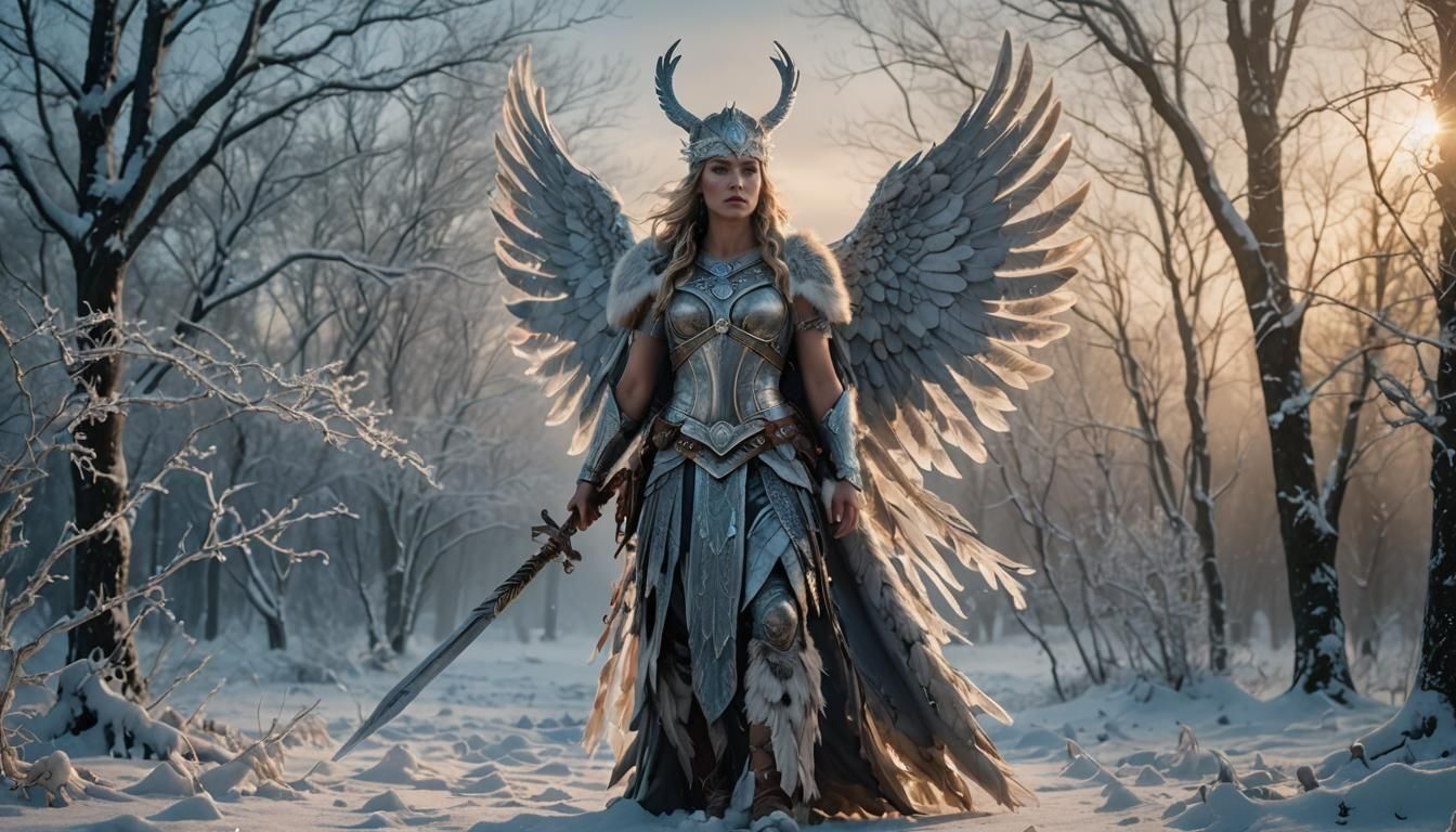 Mystic Valkyrie: Norse Goddess of Winter in Hyperrealism
