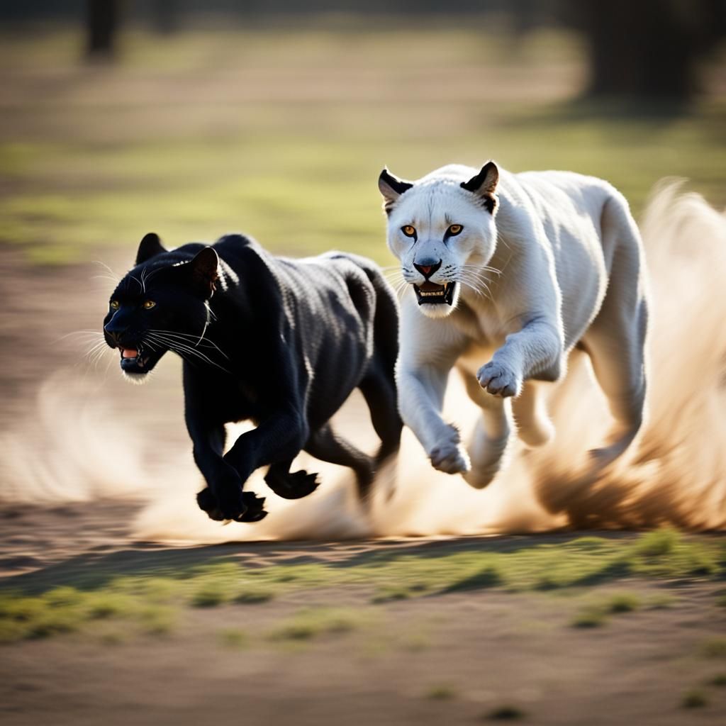 White Panther Running with Black Panther