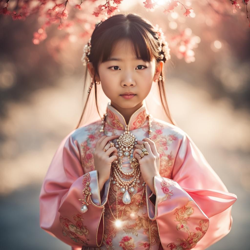 Chinese Girl in Traditional Dress with Divine Lighting