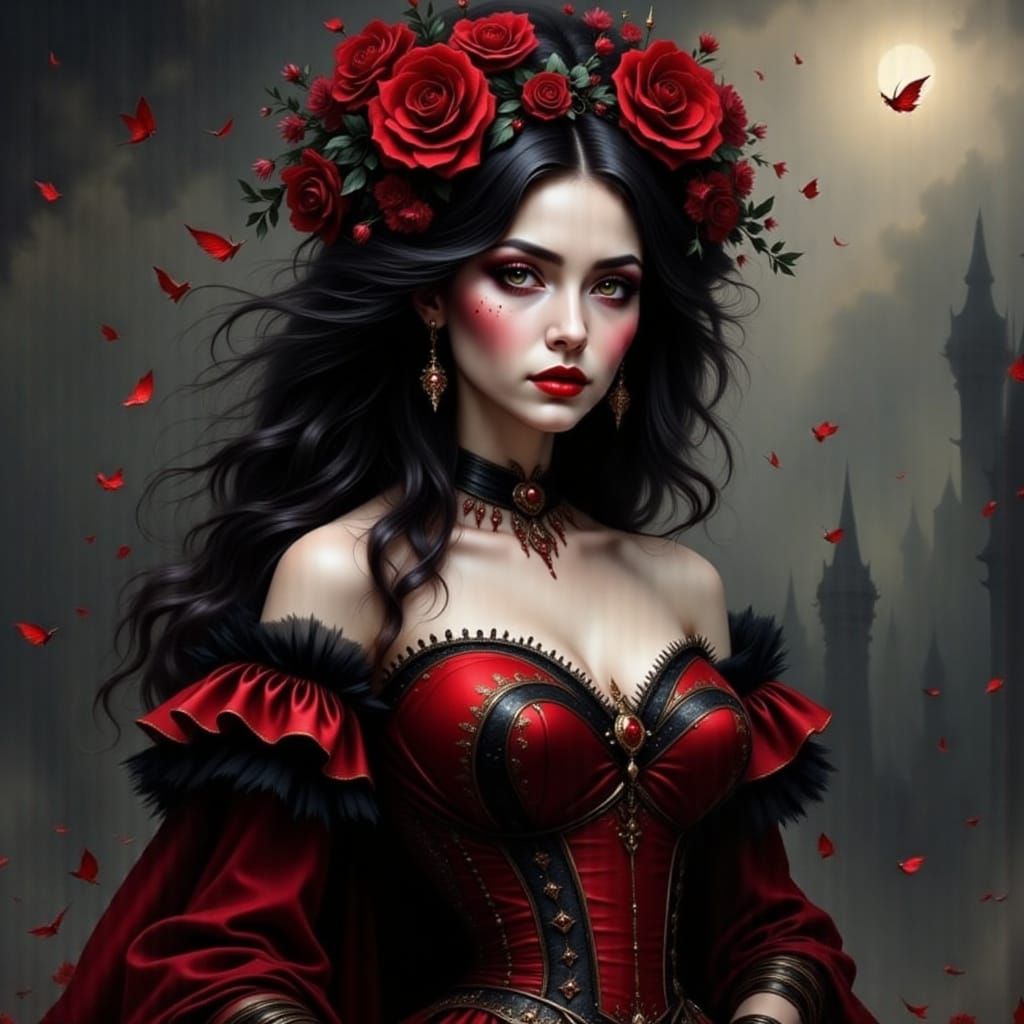 Elegant Woman in Black and Red Outfit