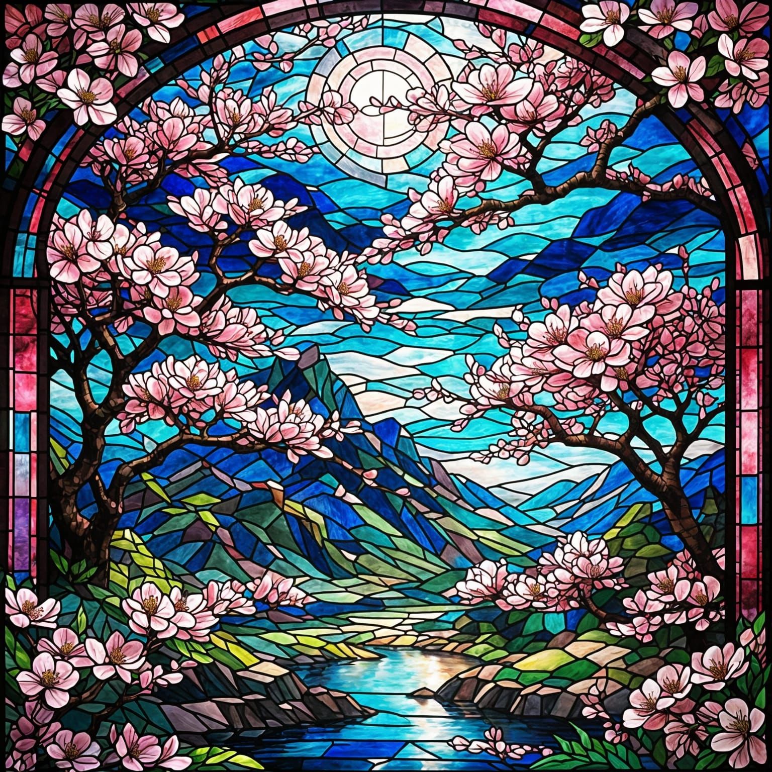 Stunning Stained Glass Cherry Blossom Window