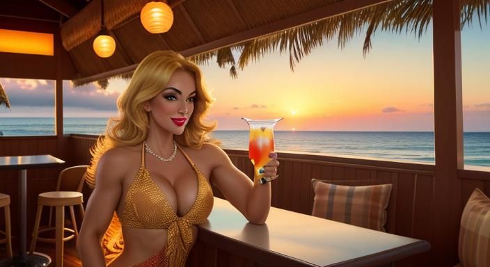 Sunset Cocktail: Pinup Girl Illustration in Vargas Style
