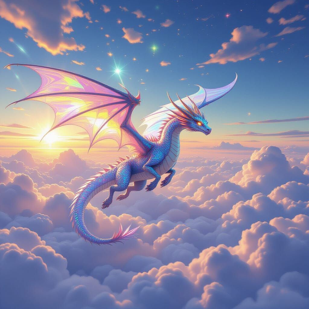 Crystalline Dragon Soaring Through Celestial Skies
