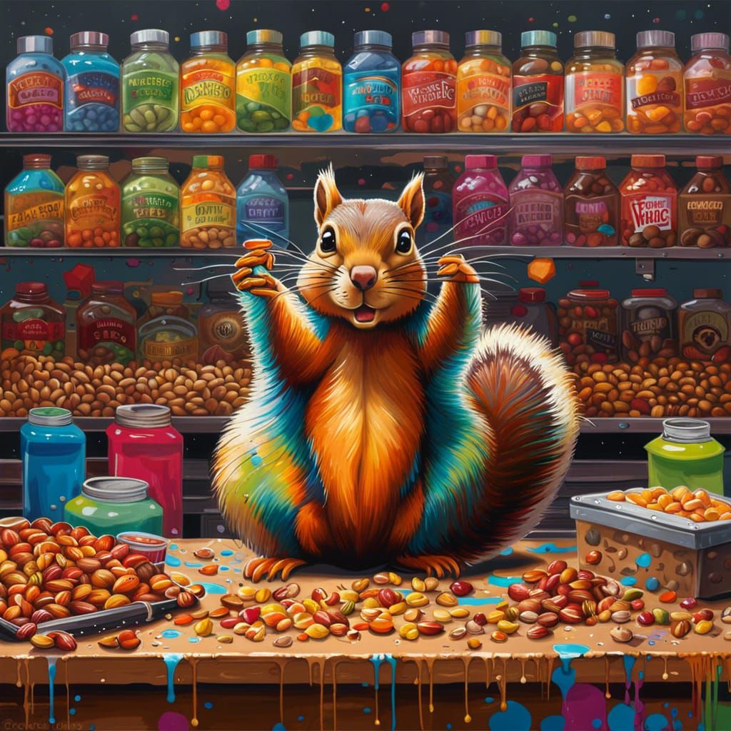 Squirrel Supermarket Scene in Graffiti Art Style