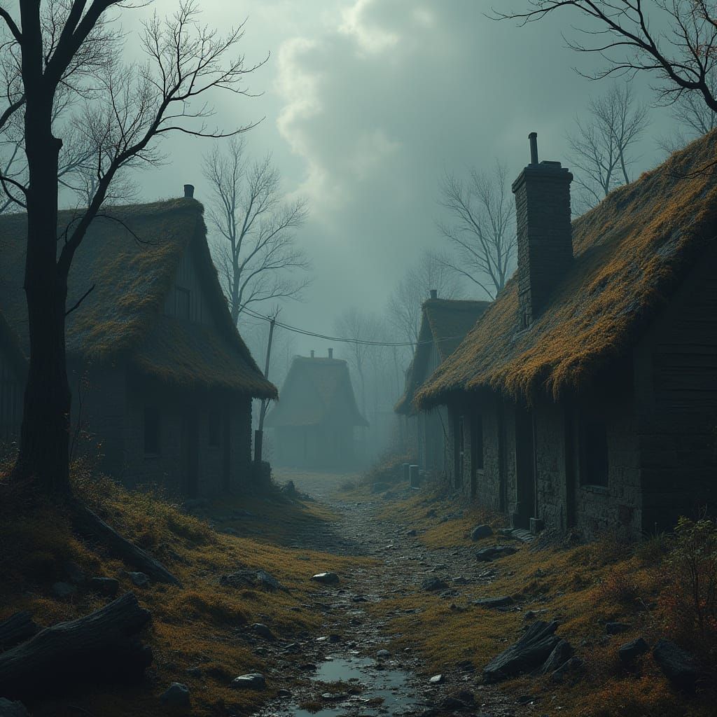 Surreal, Post-Apocalyptic Saxon Village in a Swirling Mist