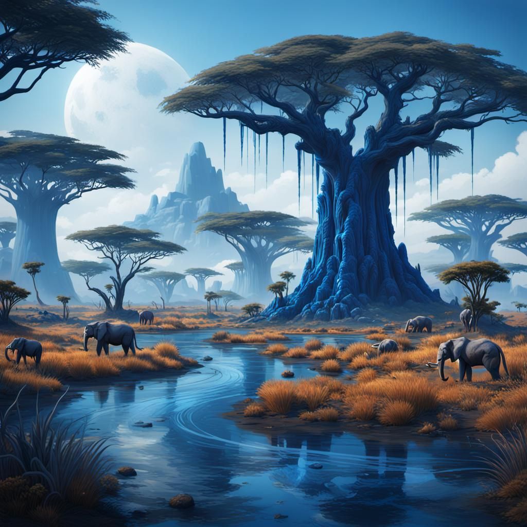 Blue Savannah: Fantastical African Wildlands in Detailed Pai...
