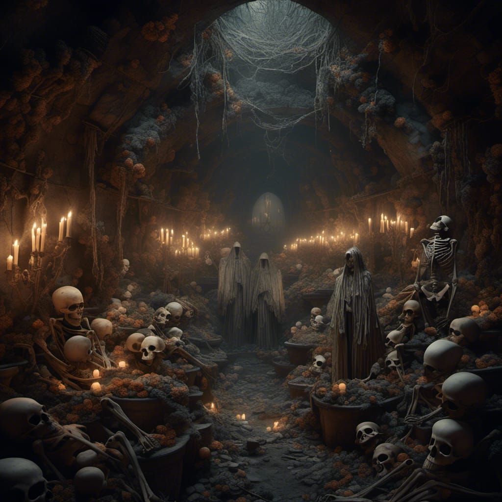 Macabre Skeletons in White Tunnel Digital Painting