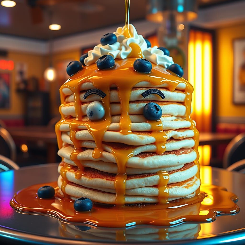 Retro-Style Pancake Portrait in Pixelcore Aesthetic