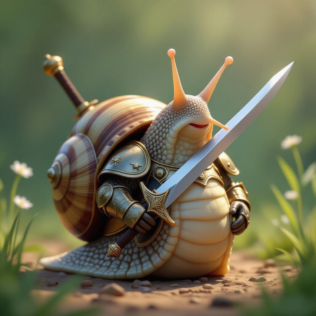 Armored Snail Knight with Sword, Anime Style