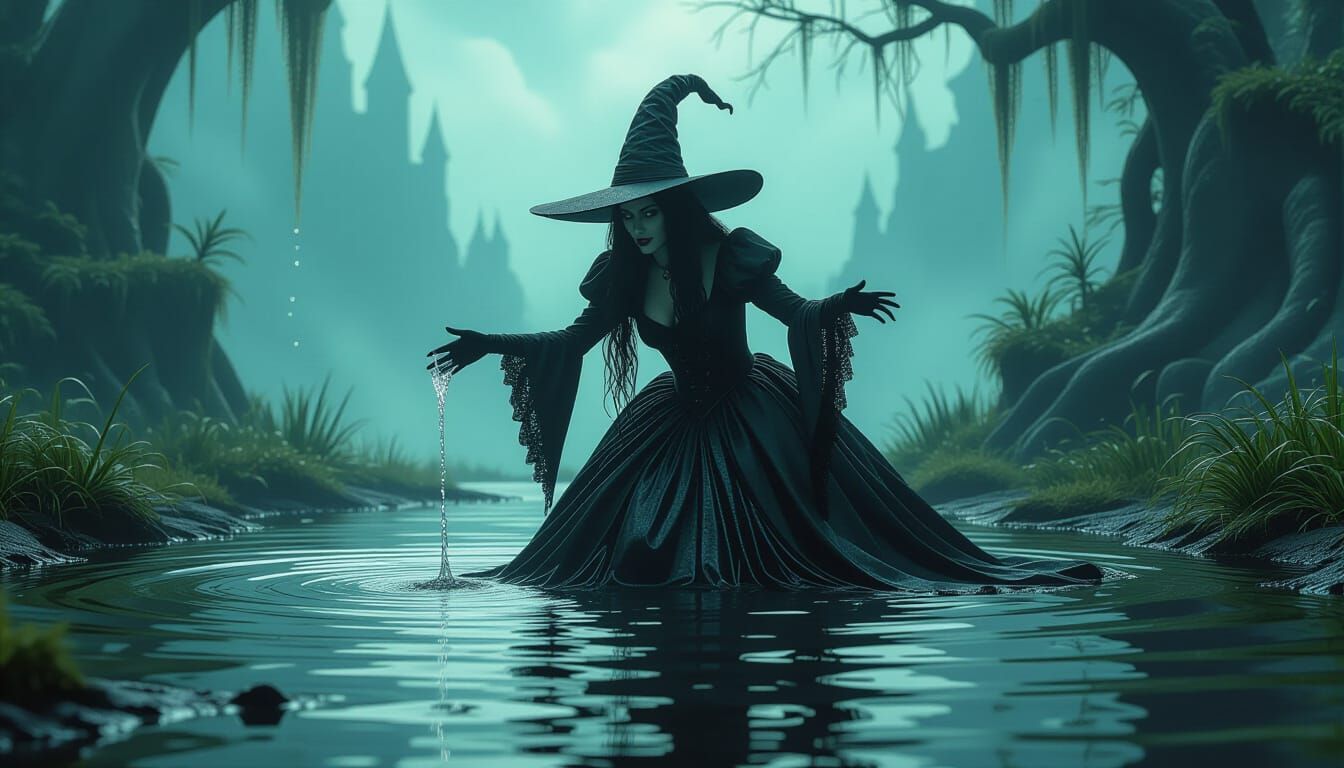 Wicked Witch Melting in High-Fantasy Scene