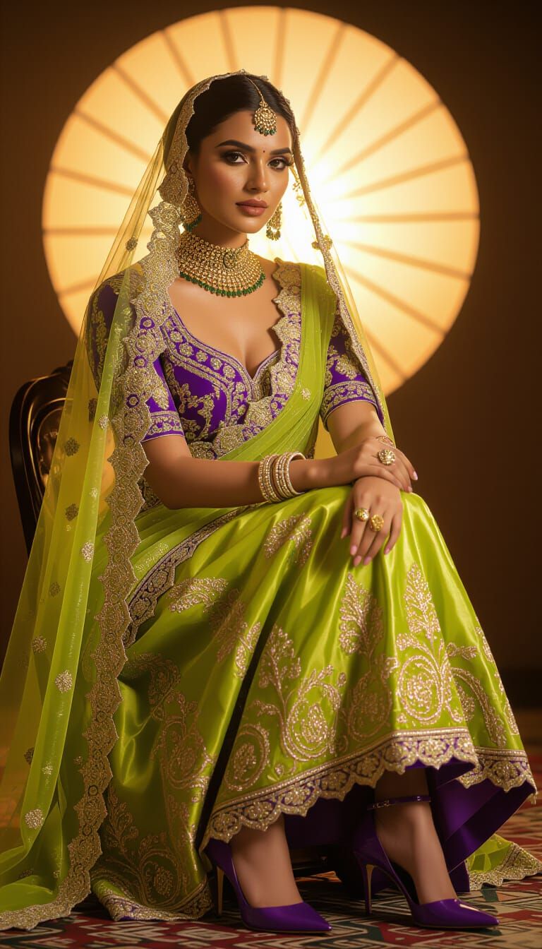 Stunning Indian Woman in Leather and Lace Outfit