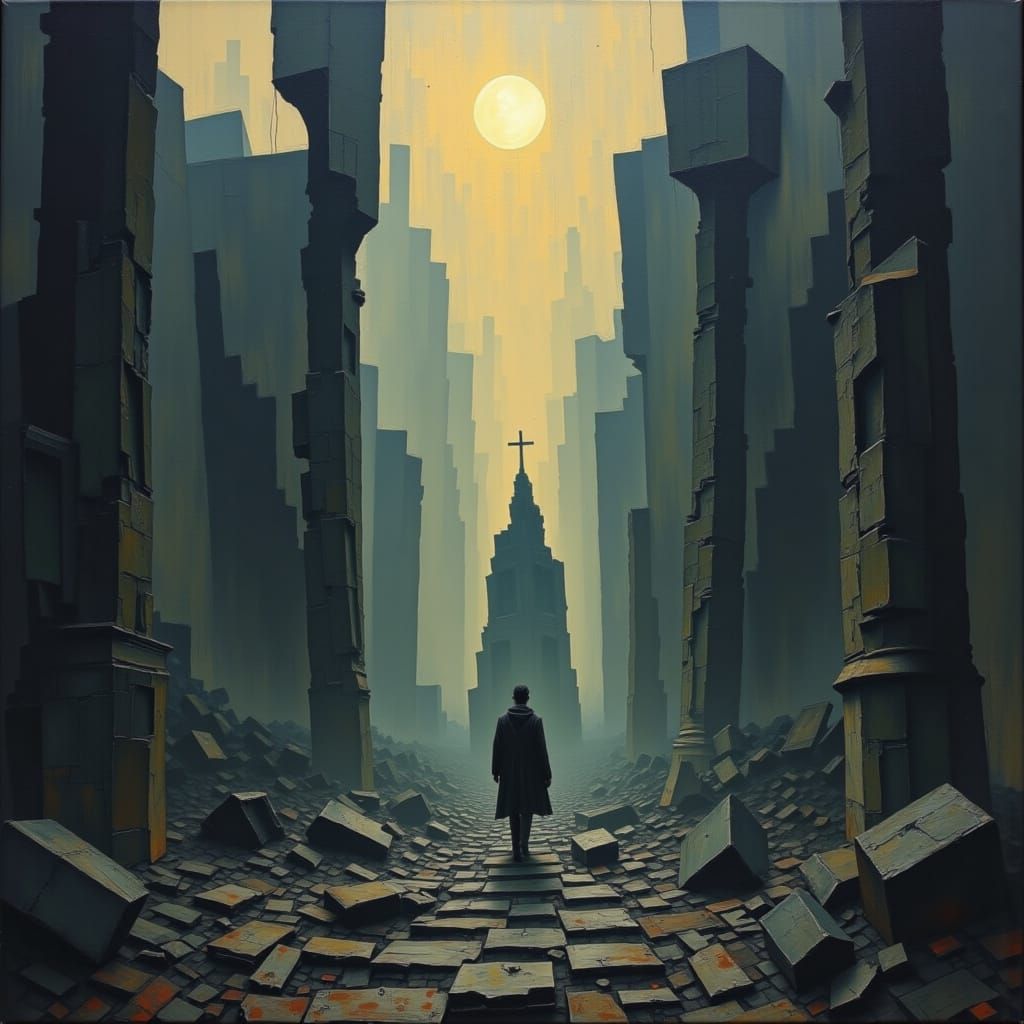 Gothic Surreal Ruin with Shattered Pillars