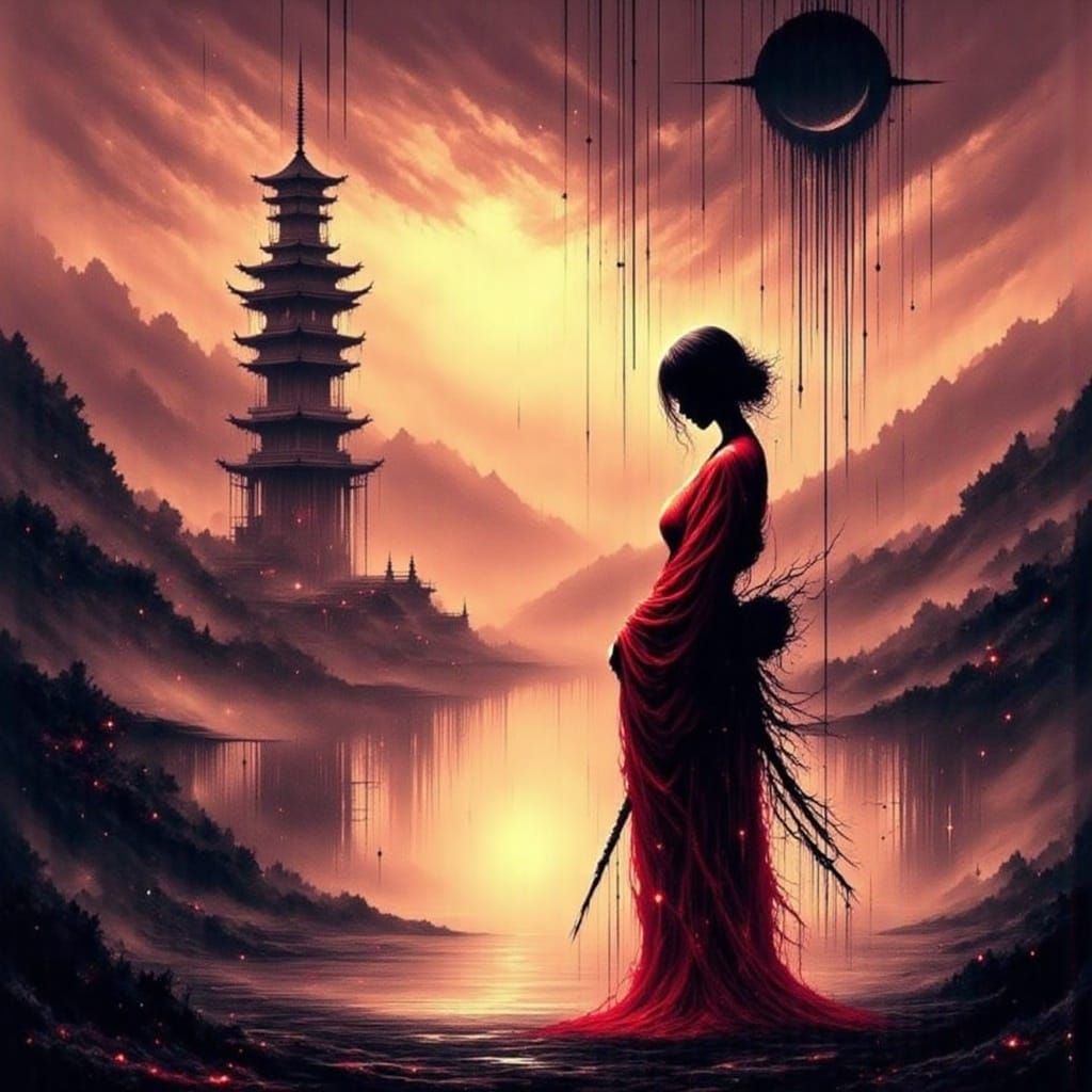 Female Samurai Silhouette by River