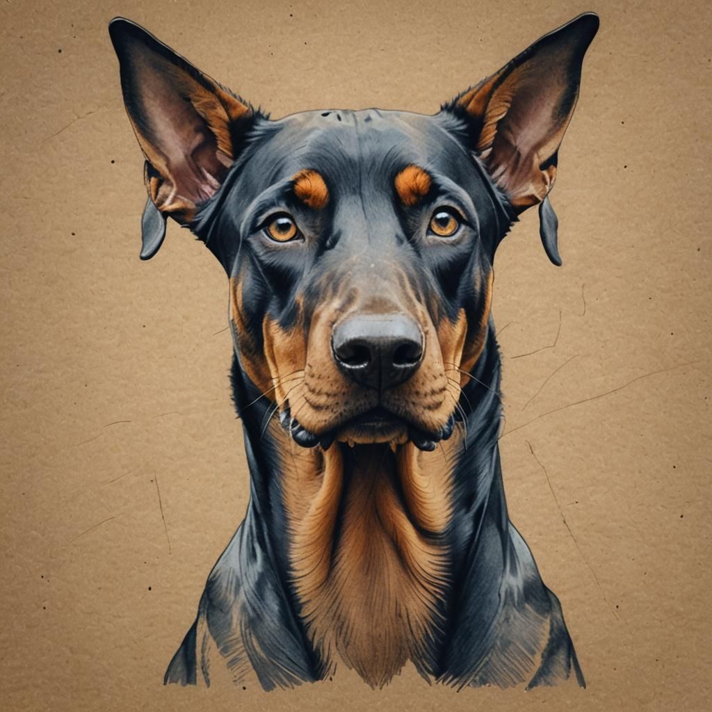 Doberman Pinscher Graphite Sketch Matte Painting