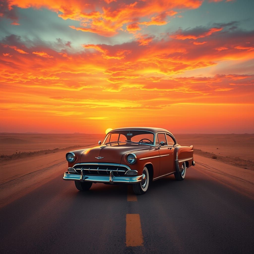 Timeless Vintage Car in Desert Sunset