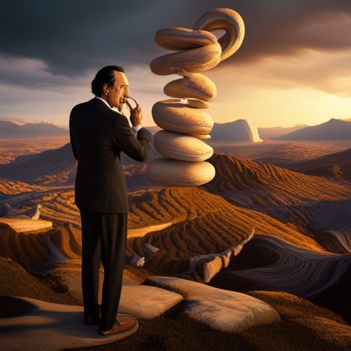 Salvador Dali Eating Bagel in Detailed Matte Painting