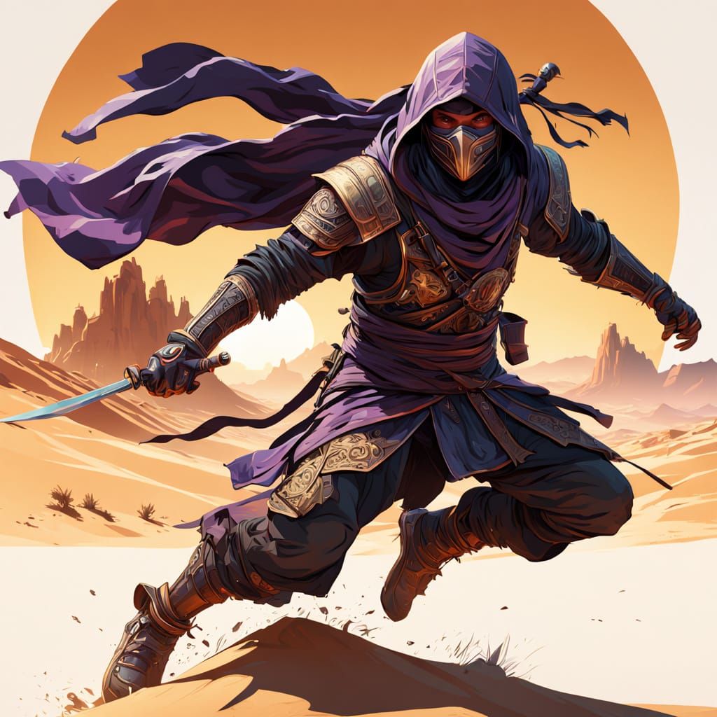 Epic Dark Fantasy Concept Art: Ninja Assassin in Vibrant Des...