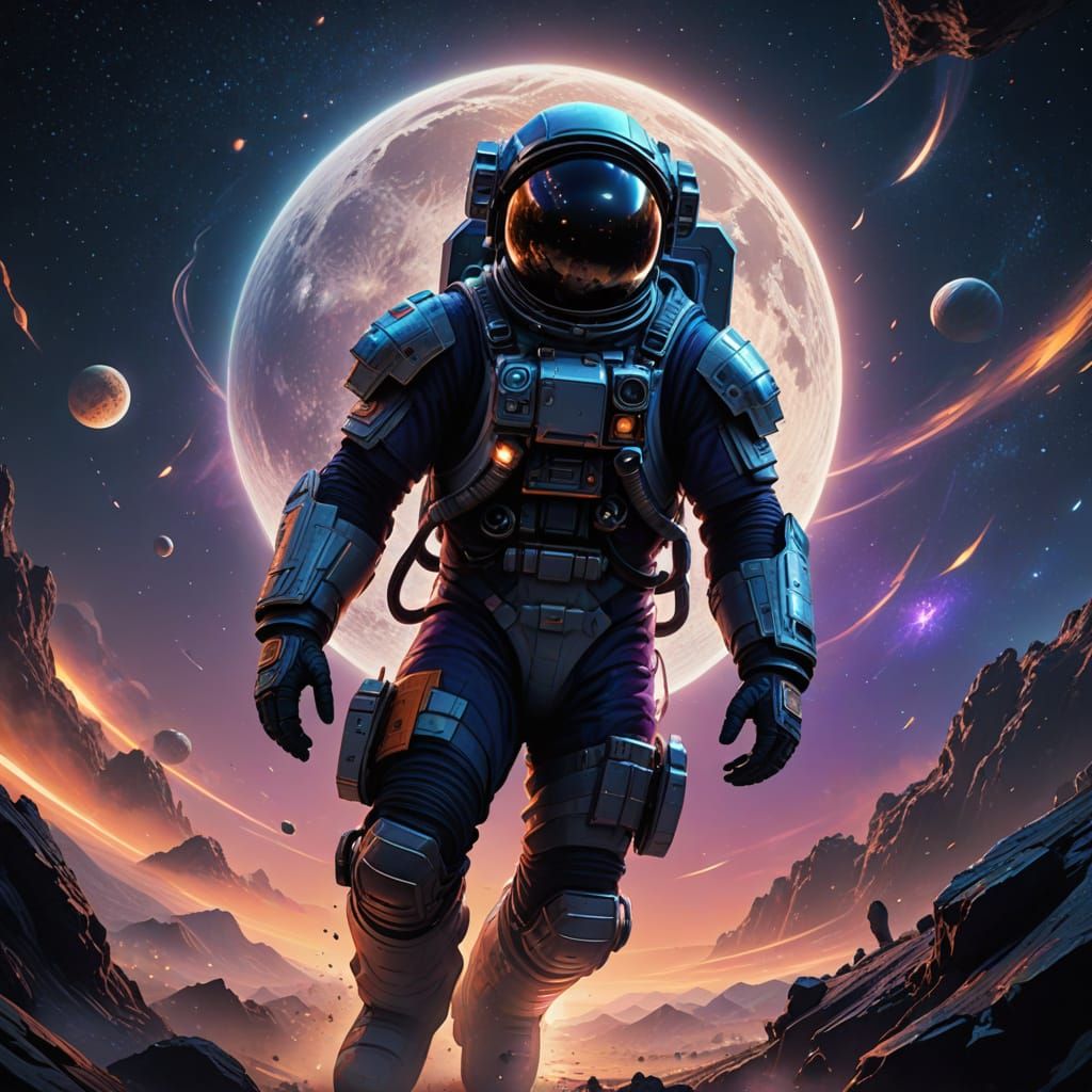 Ethereal Astronaut Drifts Amidst Cosmic Beauty